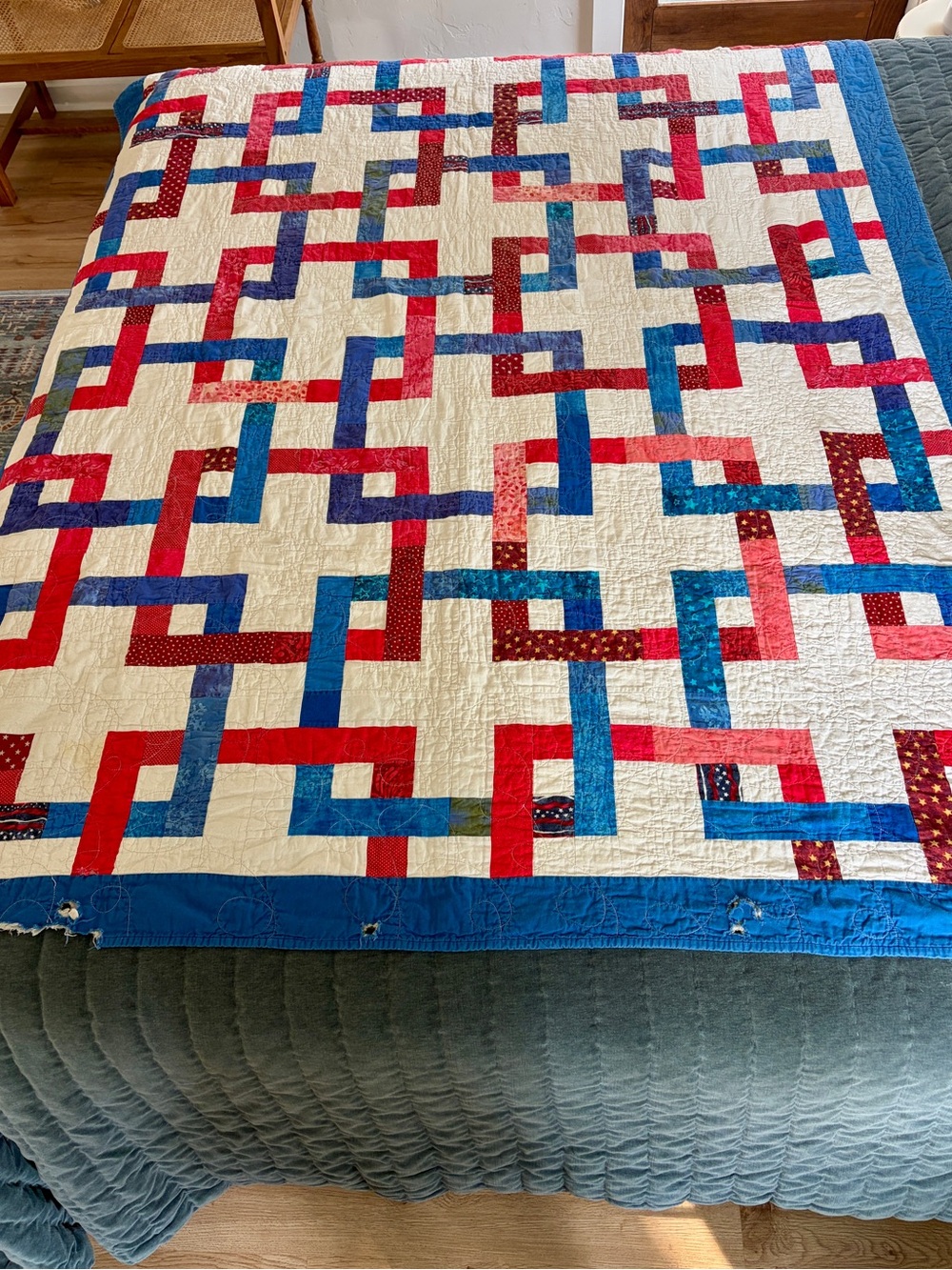 Handmade Patriotic American Quilt Twin 79x62 Quilt of Valor - Cutter
